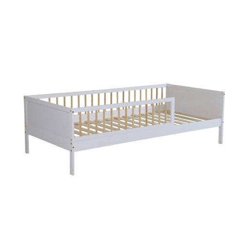 Cama infantil em pinho natural com ripas incluídas, Elio, Branco, 195x95.5x60 cm