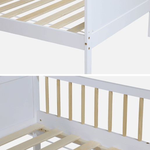 Cama infantil em pinho natural com ripas incluídas, Elio, Branco, 195x95.5x60 cm