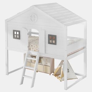 Cama alta cabaña infantil,cama de solteiro de madeira de pinho e mdf 90x200cm,branco