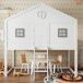Cama alta cabaña infantil de madera de pino y mdf Cama alta cabaña infantil de madera de pino y mdf Blanco