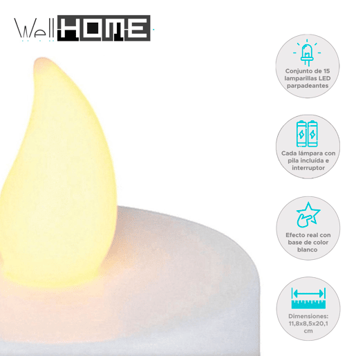 Well Home Conjunto de 15 lâmpadas LED cintilantes de efeito real