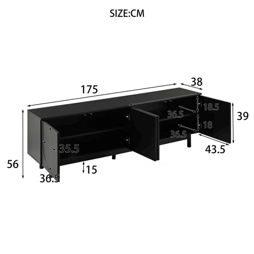 Móvel de TV 175cm de mdf e painel de partículas com 4 portas,preto
