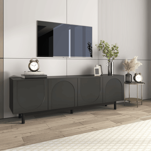 Móvel de TV 175cm de mdf e painel de partículas com 4 portas,preto