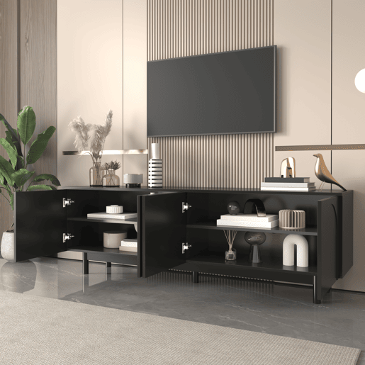 Móvel de TV 175cm de mdf e painel de partículas com 4 portas,preto