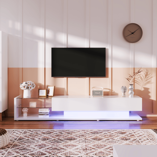 Móvel de TV 170cm de painel de partículas com 2 gavetas e luz led,branco