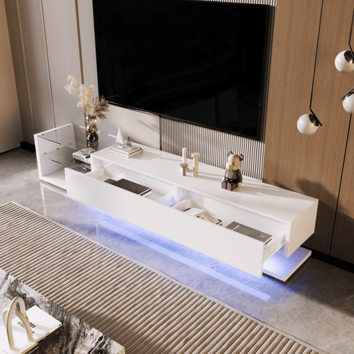Móvel de TV 170cm de painel de partículas com 2 gavetas e luz led,branco