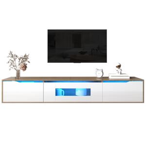 Móvel de TV 180cm de painel de partículas com luz lED e portas,branco+natural
