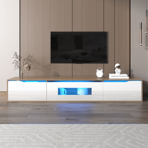 Móvel de TV 180cm de painel de partículas com luz lED e portas,branco+natural
