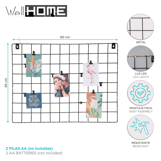 Prateleira de fotos com fio Well Home com luzes LED