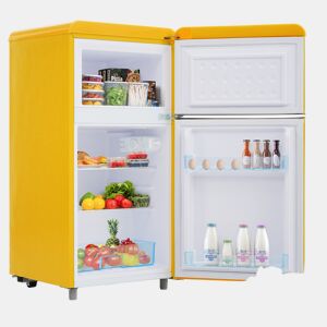 Frigorífico mini retro 91cm 72L de ferro e plástico com 2 portas e luz led,amarelo