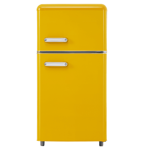 Frigorífico mini retro 91cm 72L de ferro e plástico com 2 portas e luz led,amarelo
