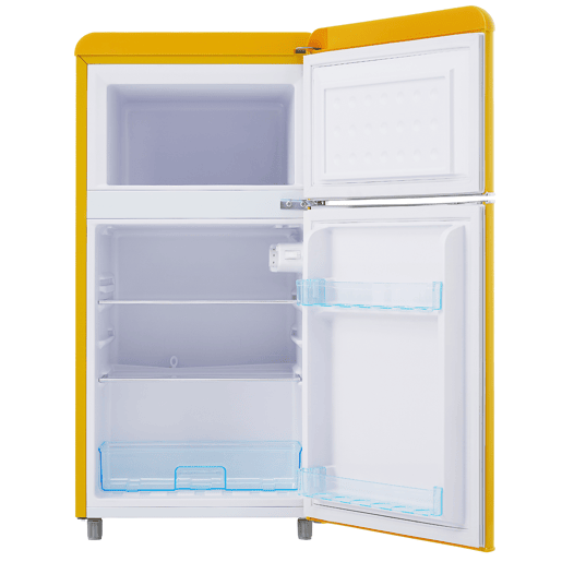 Frigorífico mini retro 91cm 72L de ferro e plástico com 2 portas e luz led,amarelo
