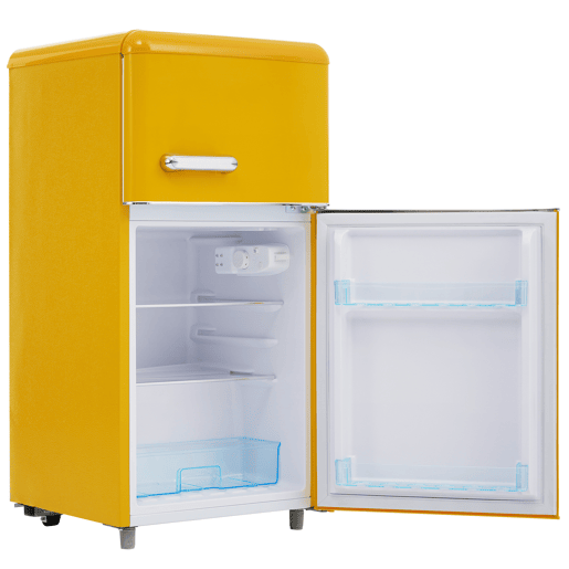 Frigorífico mini retro 91cm 72L de ferro e plástico com 2 portas e luz led,amarelo