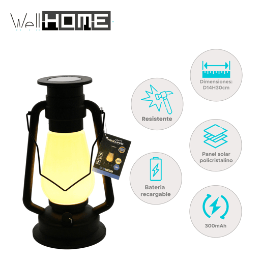 Well Home Lâmpada solar de luz quente com painel