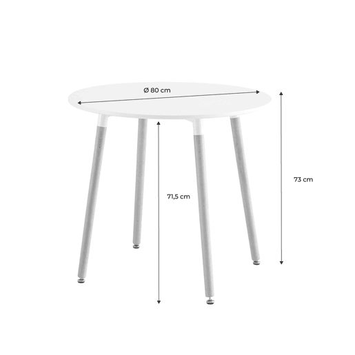 Mesa de jantar redonda escandinava madeira 2 lugares, Hedvig, Branco, 80x80x73 cm