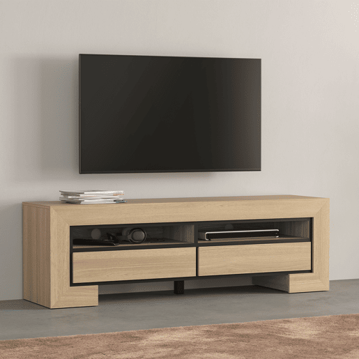 Móvel TV 2 gavetas 160 cm Lucius Madeira e Preto