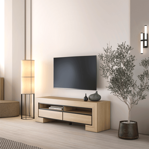 Móvel TV 2 gavetas 160 cm Lucius Madeira e Preto
