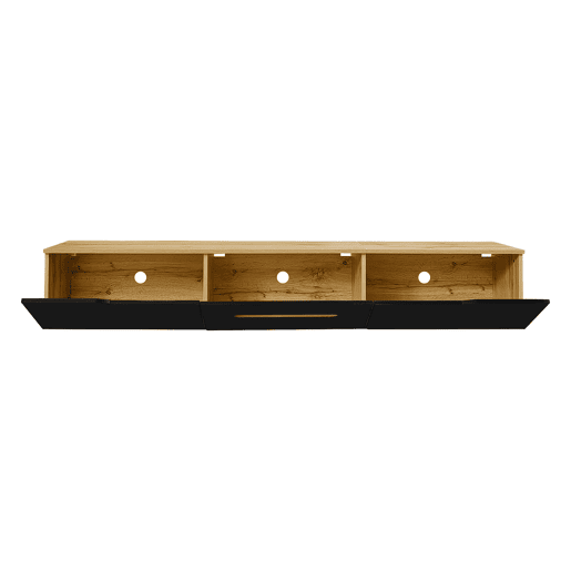 Móvel de TV 180cm de mdf e painel de partículas com 3 portas giratórias e luz led,preto+madeira