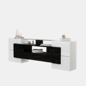 Móvel de TV 200cm de painel de partículas com 4 portas,2 gavetas e luz led,branco+preto