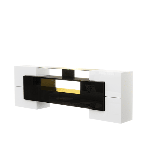 Móvel de TV 200cm de painel de partículas com 4 portas,2 gavetas e luz led,branco+preto