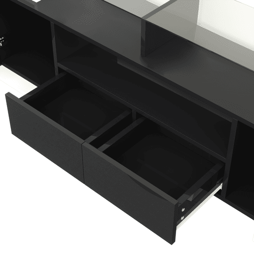 Móvel de TV 200cm de painel de partículas com 4 portas,2 gavetas e luz led,branco+preto