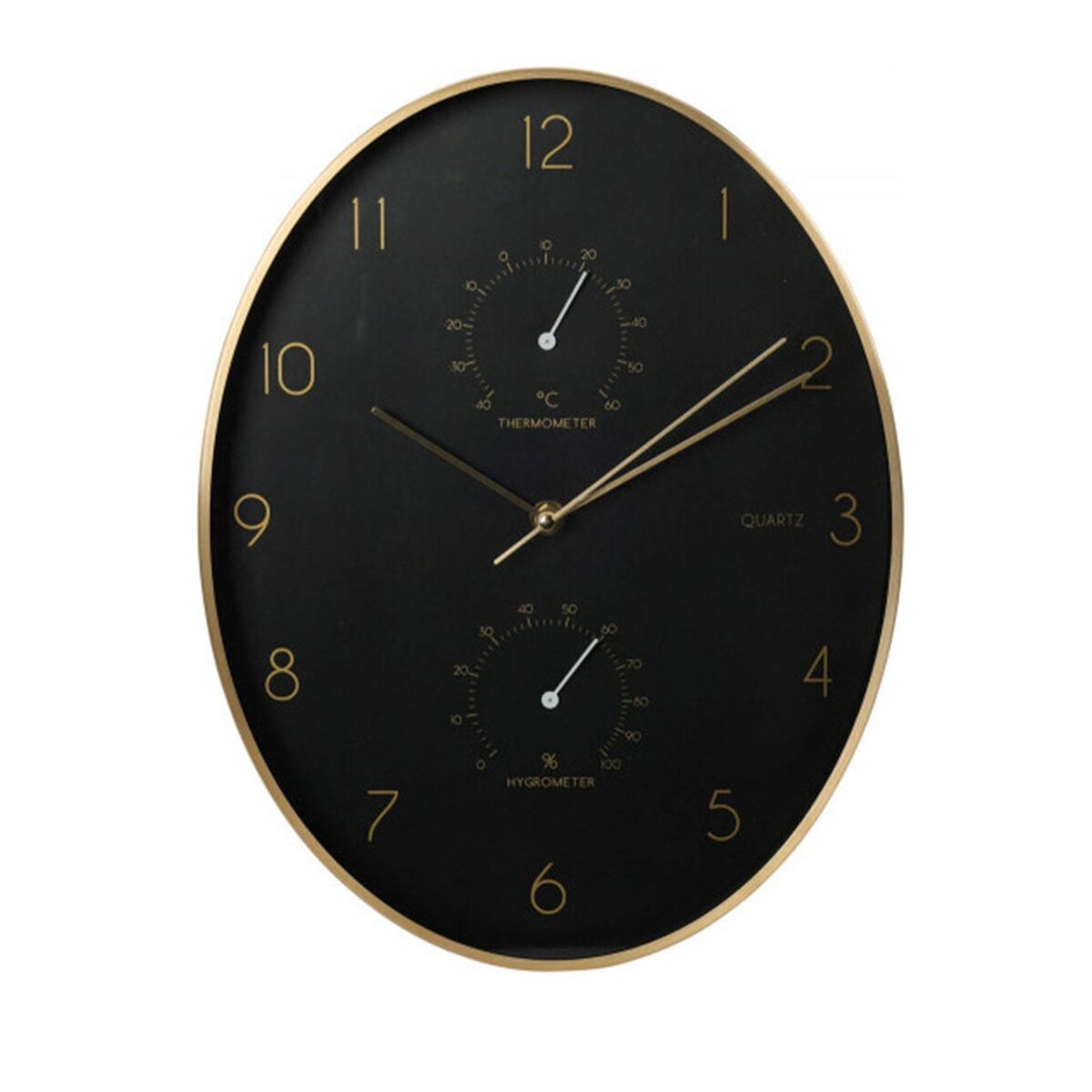 Well home reloj de pared moderno con termómetro e higrómetro de borde dorado 34,5x27,1cm