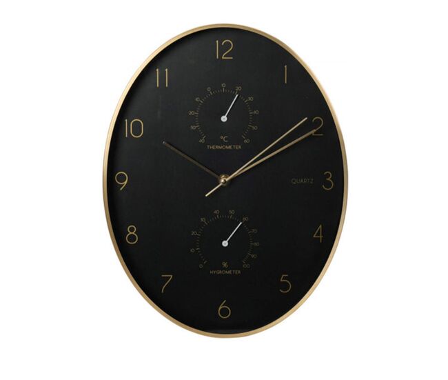 Well home reloj de pared moderno con termómetro e higrómetro de borde dorado 34,5x27,1cm