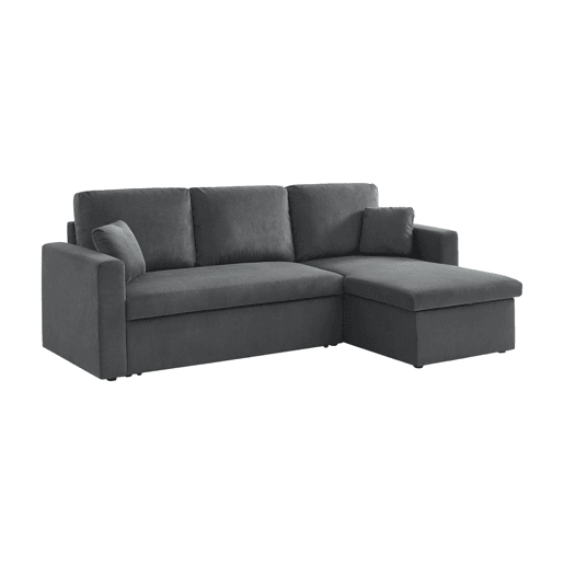 Sofá-cama de canto conversível de veludo canelado grosso de 3 lugares, Ida veludo canelado, Cinza escuro, 219x84x68 cm