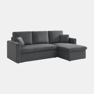 Sofá-cama de canto conversível de veludo canelado grosso de 3 lugares, Ida veludo canelado, Cinza escuro, 219x84x68 cm