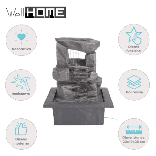 Fonte de água Well Home com design de 2 pedras e luzes Fonte de água Well Home com design de 2 pedras e luzes