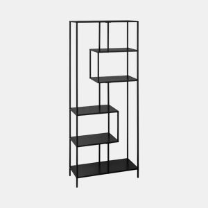 Estante assimétrica de 6 níveis em metal preto, Industrial, Preto, 77x33x185 cm