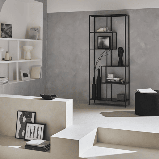 Estante assimétrica de 6 níveis em metal preto, Industrial, Preto, 77x33x185 cm