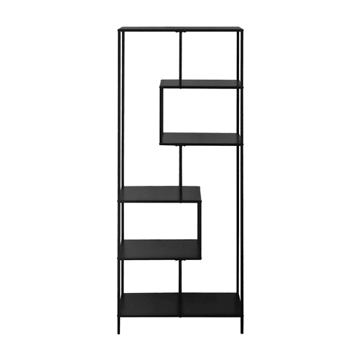 Estante assimétrica de 6 níveis em metal preto, Industrial, Preto, 77x33x185 cm