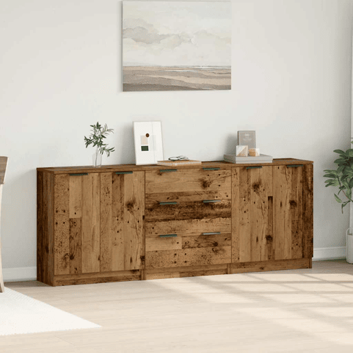 vidaXL Aparadores 3 pcs 60x30x70 cm derivados de madeira madeira velha