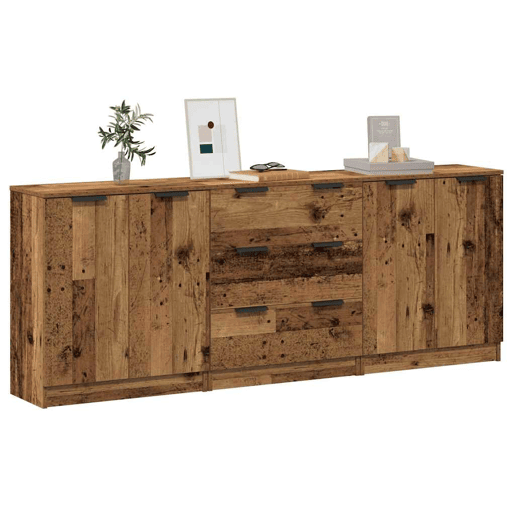 vidaXL Aparadores 3 pcs 60x30x70 cm derivados de madeira madeira velha