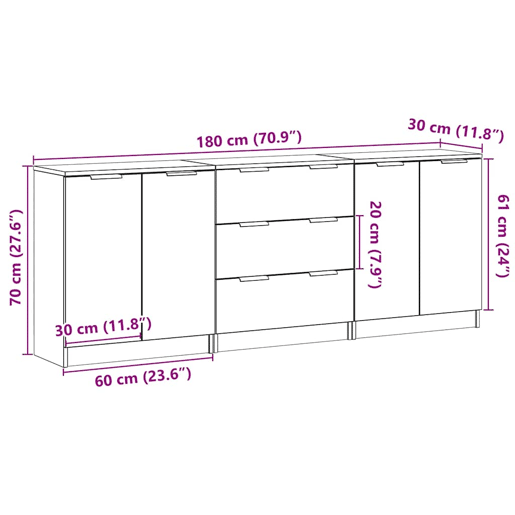 vidaXL Aparadores 3 pcs 60x30x70 cm derivados de madeira madeira velha
