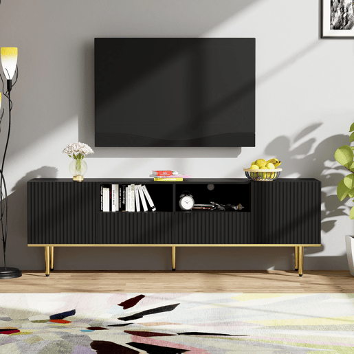 Móvel de TV 165cm de painel de partículas com 2 portas e 2 gavetas,preto