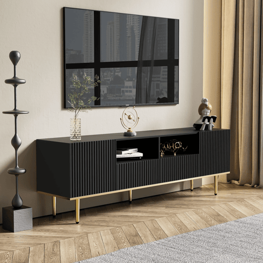 Móvel de TV 165cm de painel de partículas com 2 portas e 2 gavetas,preto