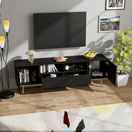 Móvel de TV 165cm de painel de partículas com 2 portas e 2 gavetas,preto