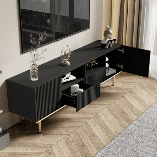 Móvel de TV 165cm de painel de partículas com 2 portas e 2 gavetas,preto