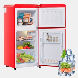 Frigorífico mini retro 88,8cm 60L de ferro e plástico com 2 portas e luz led,vermelho