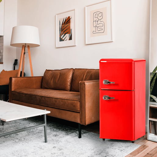 Frigorífico mini retro 88,8cm 60L de ferro e plástico com 2 portas e luz led,vermelho