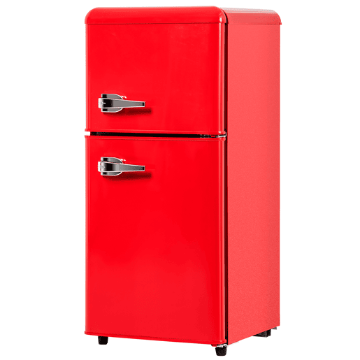 Frigorífico mini retro 88,8cm 60L de ferro e plástico com 2 portas e luz led,vermelho