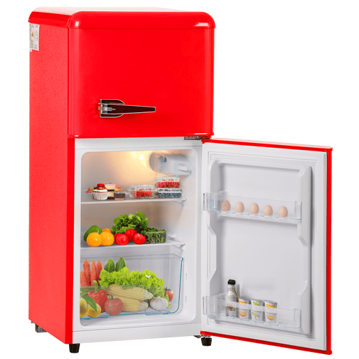 Frigorífico mini retro 88,8cm 60L de ferro e plástico com 2 portas e luz led,vermelho