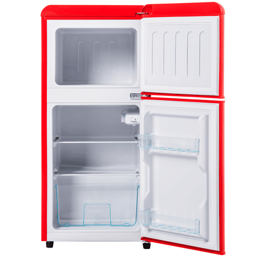 Frigorífico mini retro 88,8cm 60L de ferro e plástico com 2 portas e luz led,vermelho