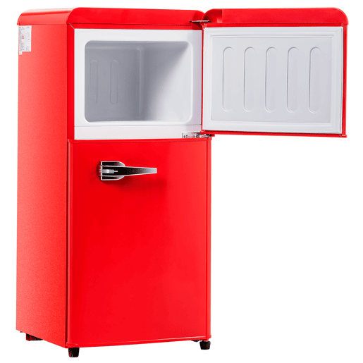 Frigorífico mini retro 88,8cm 60L de ferro e plástico com 2 portas e luz led,vermelho