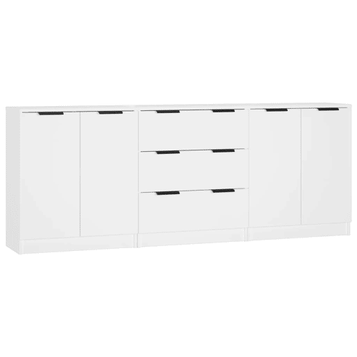 VidaXL 3 pcs aparadores derivados de madeira branco