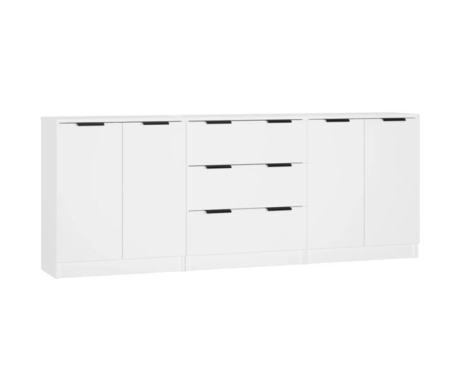 Vidaxl aparador de 3 piezas madera contrachapada blanco