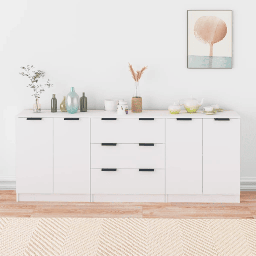 VidaXL 3 pcs aparadores derivados de madeira branco