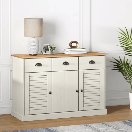vidaXL Aparador com gavetas VIGO 113x40x75 cm pinho maciço branco vidaXL Aparador com gavetas VIGO 113x40x75 cm pinho maciço branco